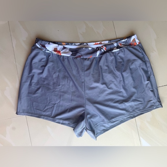 umbranded swim short plus size 2X eslastic and floral waist gray - Picture 7 of 14